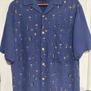 Nat Nast Embroidered Silk Cocktail Martini Button Down Medium